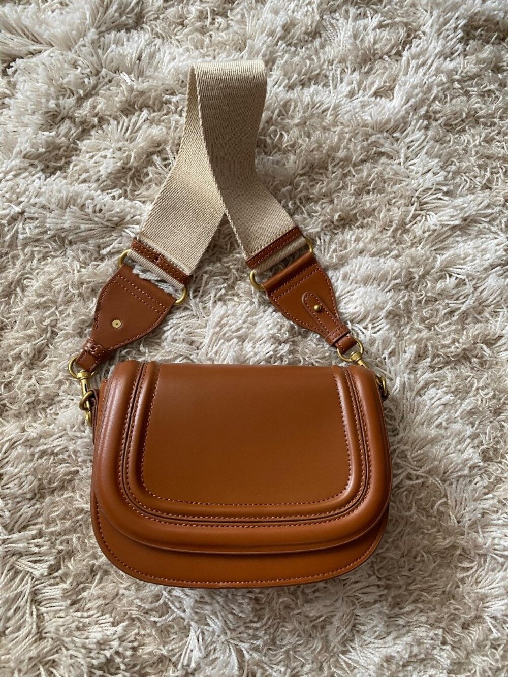 ZARA- Cognac Saddle Crossbody Bag (Canvas Strap)